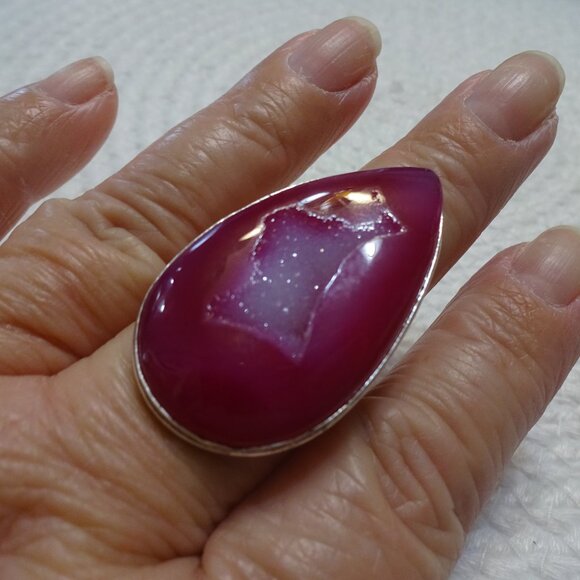 Gorgeous PINK BOTSWANA AGATE Handmade Sterling 925 Ring Size 11.25 #829C - Picture 1 of 3